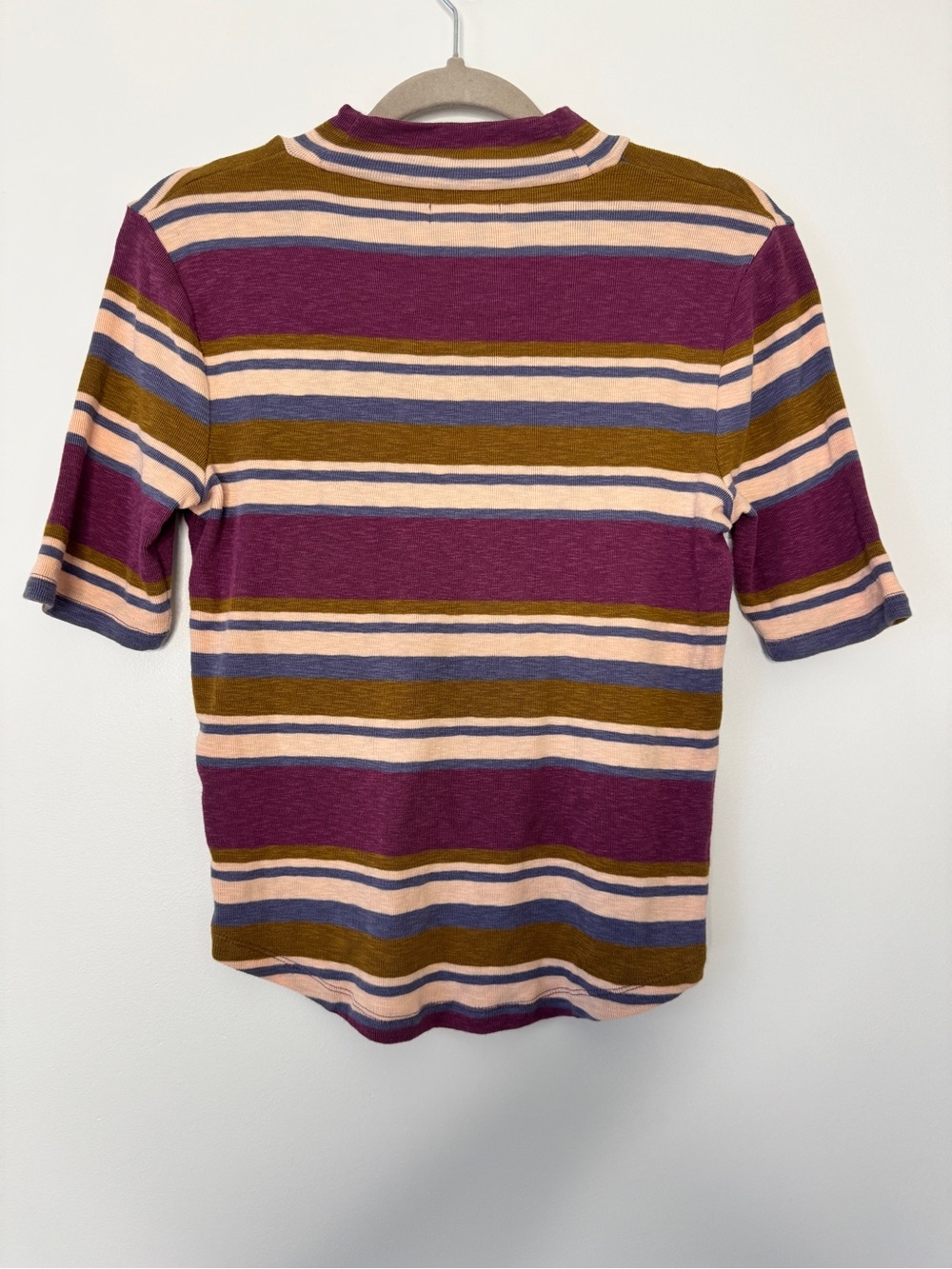 Madewell Mock Neck Shirt Tail Tee in Stripe Short Sleeve Knit Top Sz M - Picture 4 of 12
